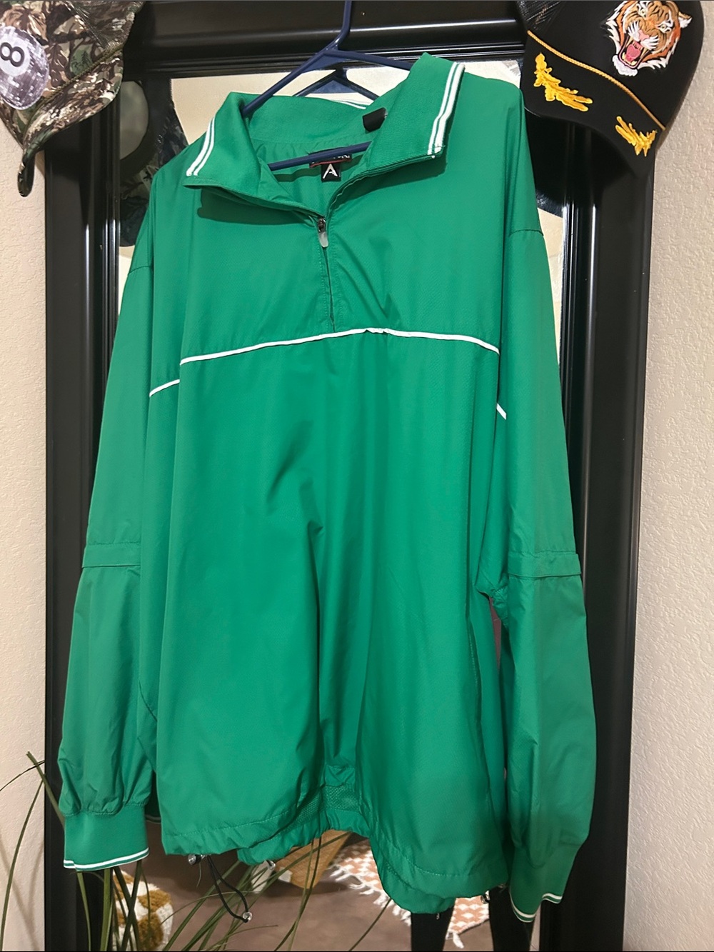 Antigua Green Pullover Bomber Jacket with White Piping